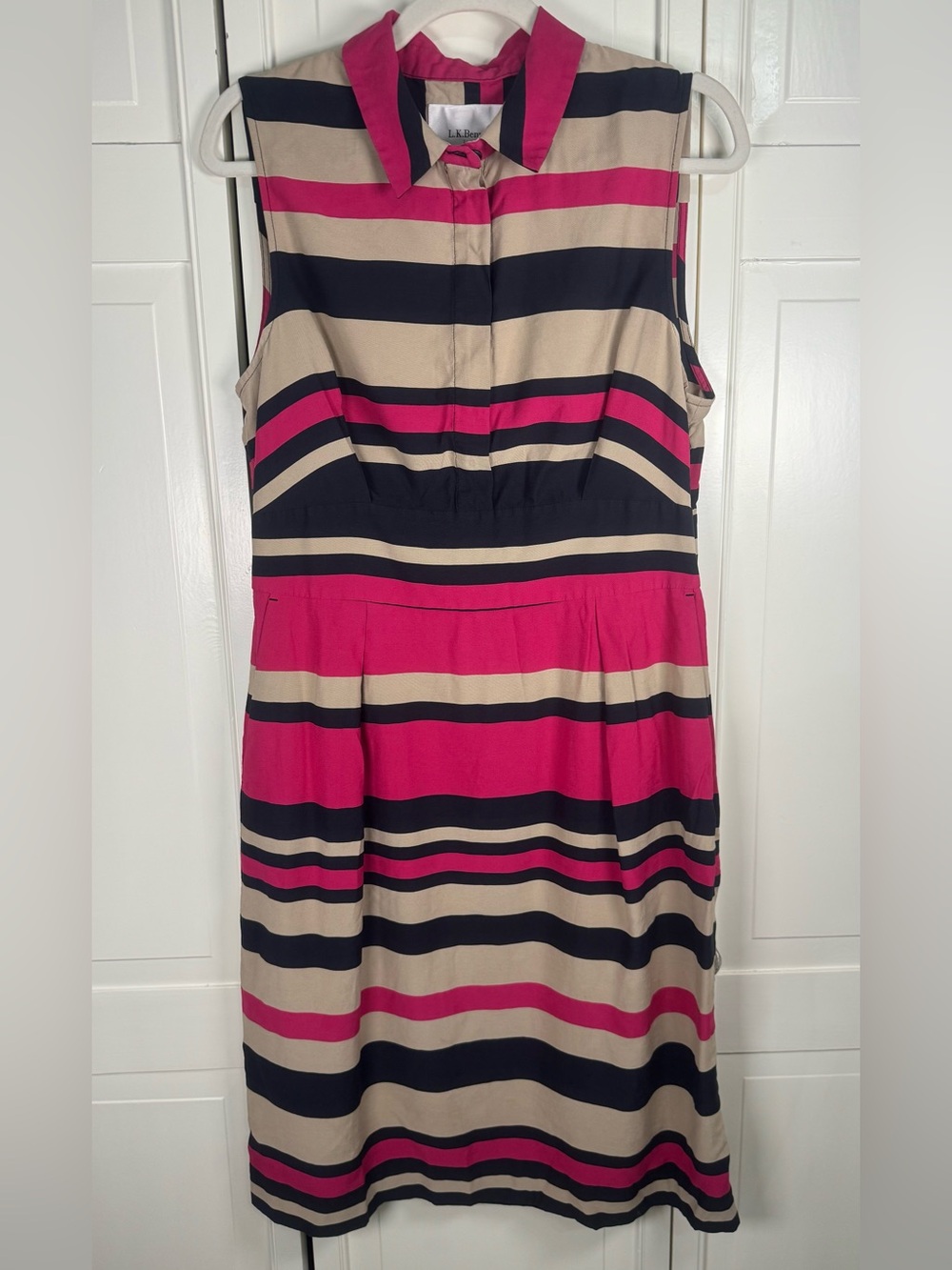 L.K. Bennett London Striped Sleeveless Shirt Dress US 10